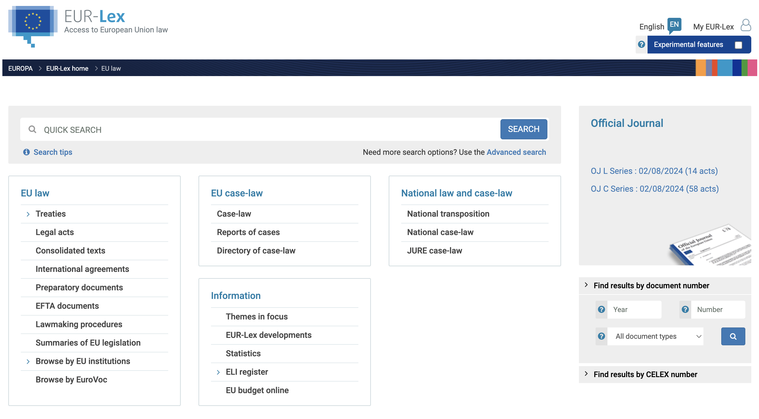 Current Eur Lex home page