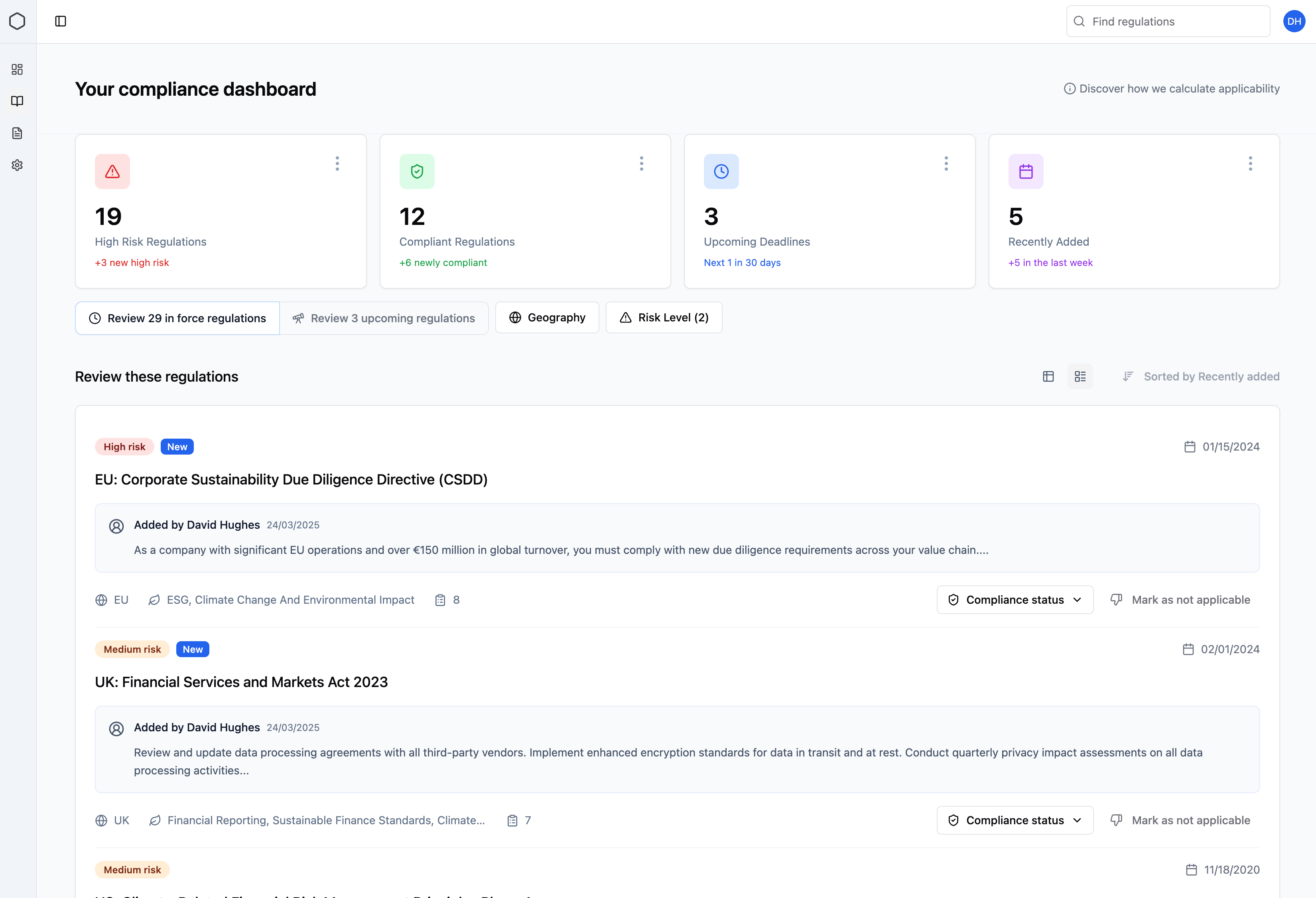 List view mockup
